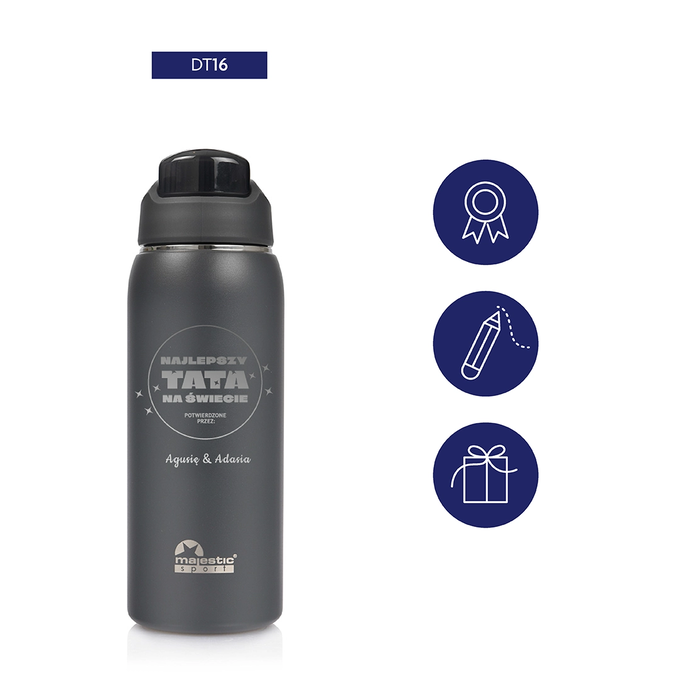 Butelka termiczna z grawerem dla Taty na Dzień Ojca Majestic Sport Delta 750 ml szara