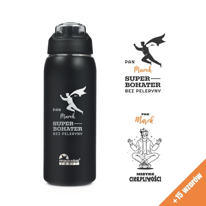 Czarna butelka termiczna z grawerem dla nauczyciela Majestic Sport Delta 750 ml czarna, wybór nadruków