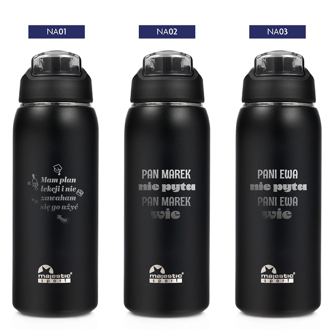 Czarna butelka termiczna z grawerem dla nauczyciela Majestic Sport Delta 750 ml czarna, wybór nadruków