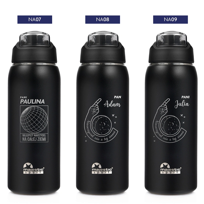 Czarna butelka termiczna z grawerem dla nauczyciela Majestic Sport Delta 750 ml czarna, wybór nadruków