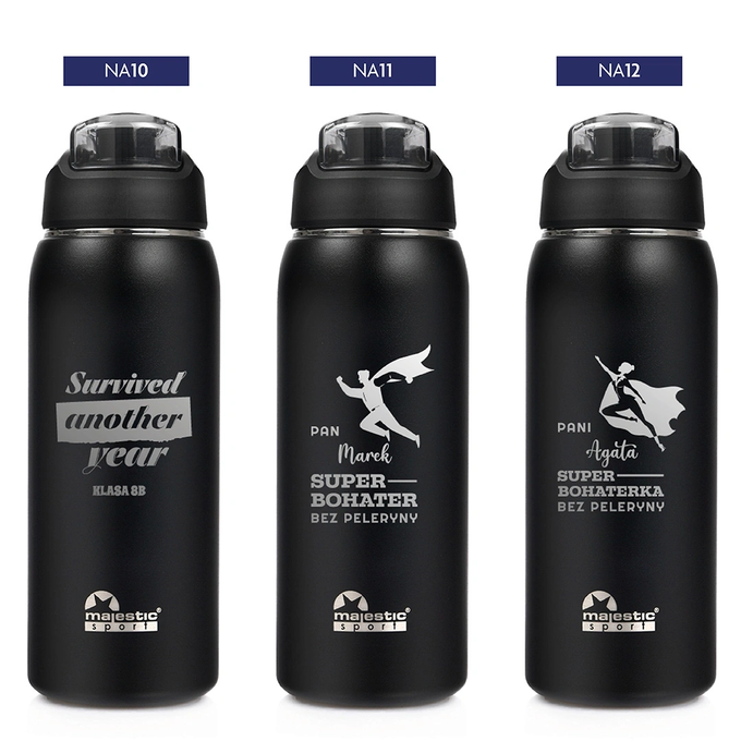 Czarna butelka termiczna z grawerem dla nauczyciela Majestic Sport Delta 750 ml czarna, wybór nadruków