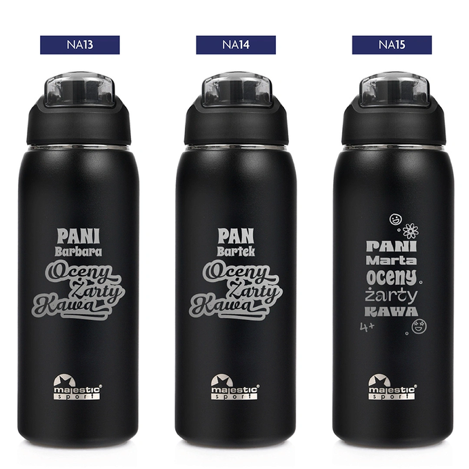 Czarna butelka termiczna z grawerem dla nauczyciela Majestic Sport Delta 750 ml czarna, wybór nadruków
