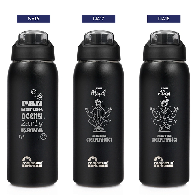 Czarna butelka termiczna z grawerem dla nauczyciela Majestic Sport Delta 750 ml czarna, wybór nadruków