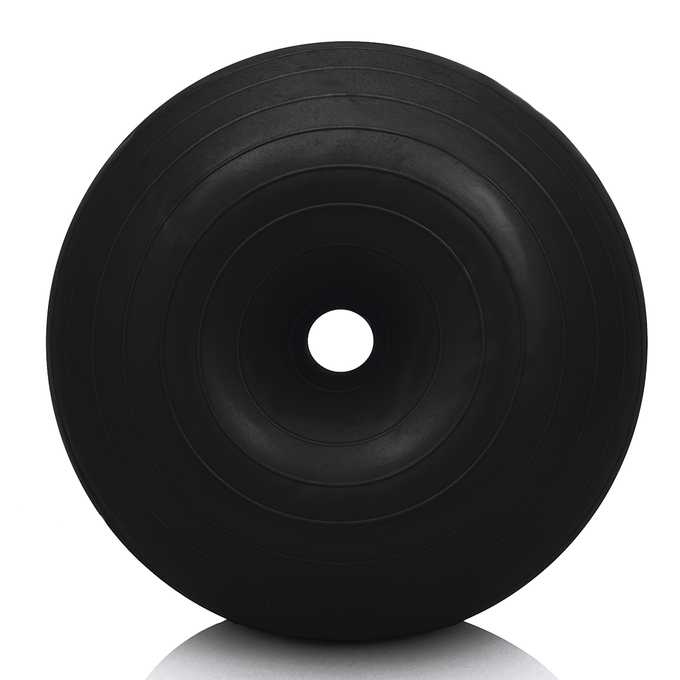 Czarna piłka gimnastyczna Donut, Majestic Sport, widok z przodu, materiał PVC