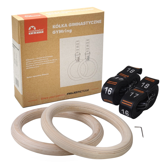 Estetyczne opakowanie zestawu drewnianych kółek gimnastycznych Majestic Sport GYMring