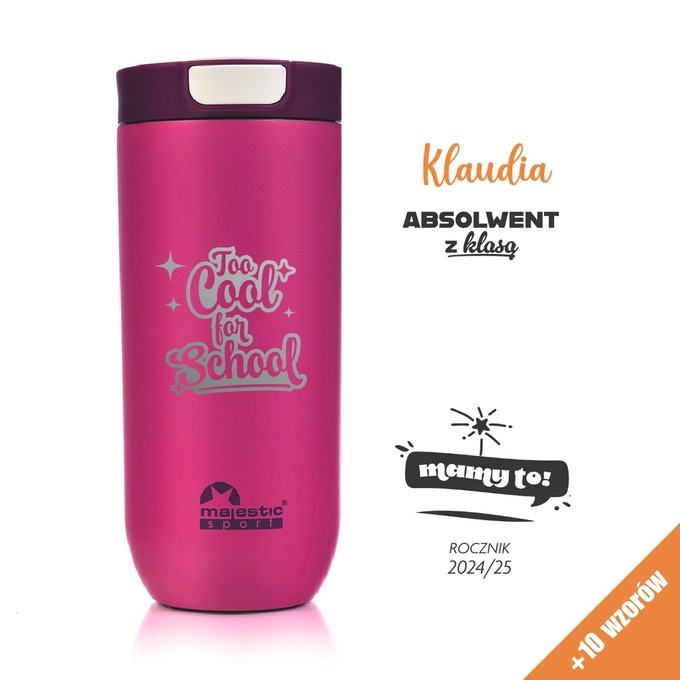 Fuksjowy kubek termiczny z grawerem dla ucznia, dla absolwenta, Majestic Sport Bullet 540 ml, różne wzory