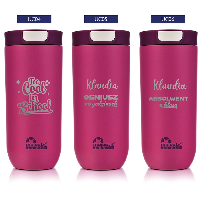 Fuksjowy kubek termiczny z grawerem dla ucznia, dla absolwenta, Majestic Sport Bullet 540 ml, różne wzory