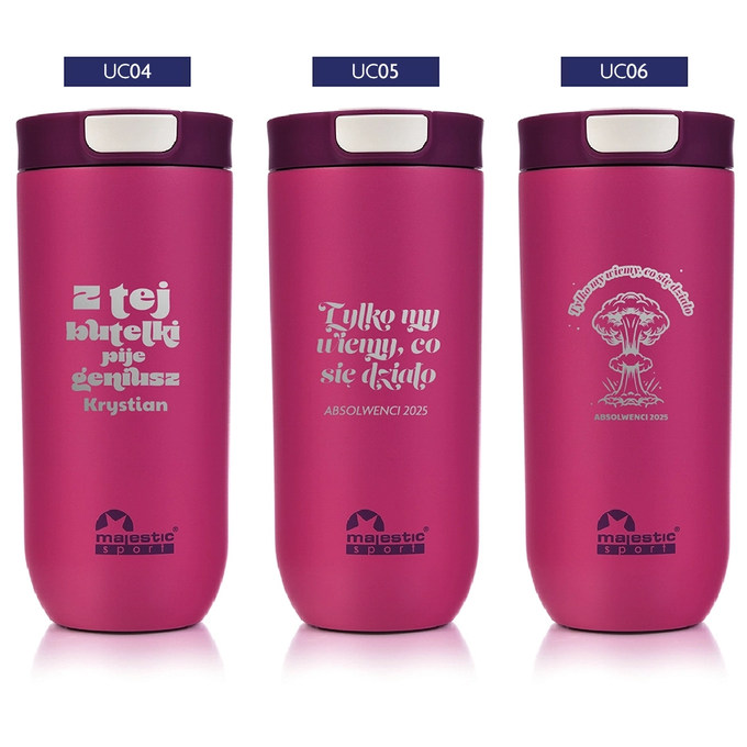 Fuksjowy kubek termiczny z grawerem dla ucznia, dla absolwenta, Majestic Sport Bullet 540 ml, różne wzory
