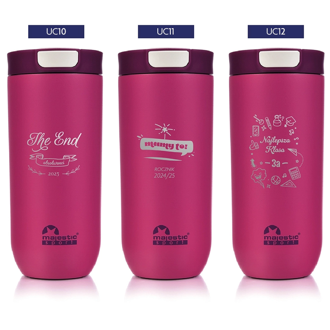 Fuksjowy kubek termiczny z grawerem dla ucznia, dla absolwenta, Majestic Sport Bullet 540 ml, różne wzory
