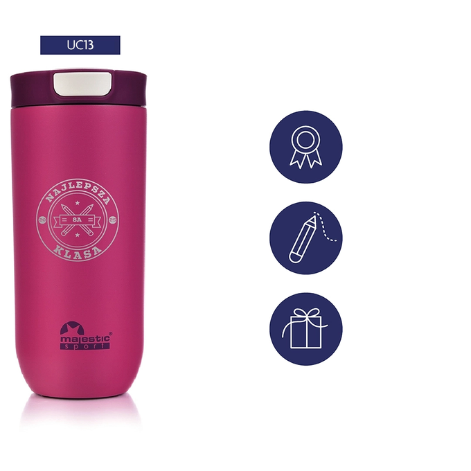 Fuksjowy kubek termiczny z grawerem dla ucznia, dla absolwenta, Majestic Sport Bullet 540 ml, różne wzory
