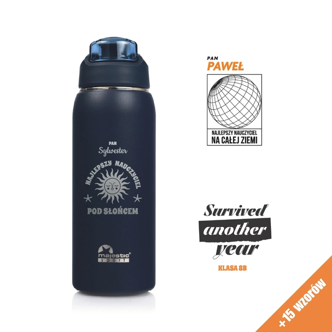 Granatowa butelka termiczna z grawerem dla nauczyciela, Majestic Sport, Delta 750 ml czarna, wybór nadruków