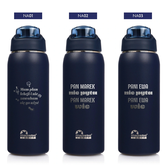 Granatowa butelka termiczna z grawerem dla nauczyciela, Majestic Sport, Delta 750 ml czarna, wybór nadruków