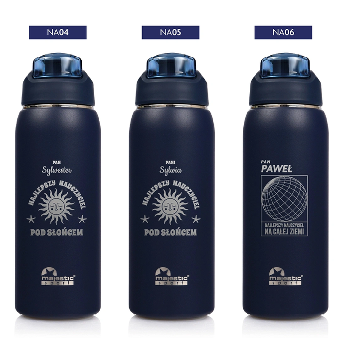 Granatowa butelka termiczna z grawerem dla nauczyciela, Majestic Sport, Delta 750 ml czarna, wybór nadruków