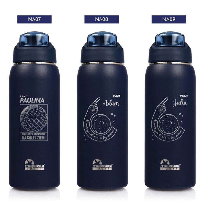 Granatowa butelka termiczna z grawerem dla nauczyciela, Majestic Sport, Delta 750 ml czarna, wybór nadruków