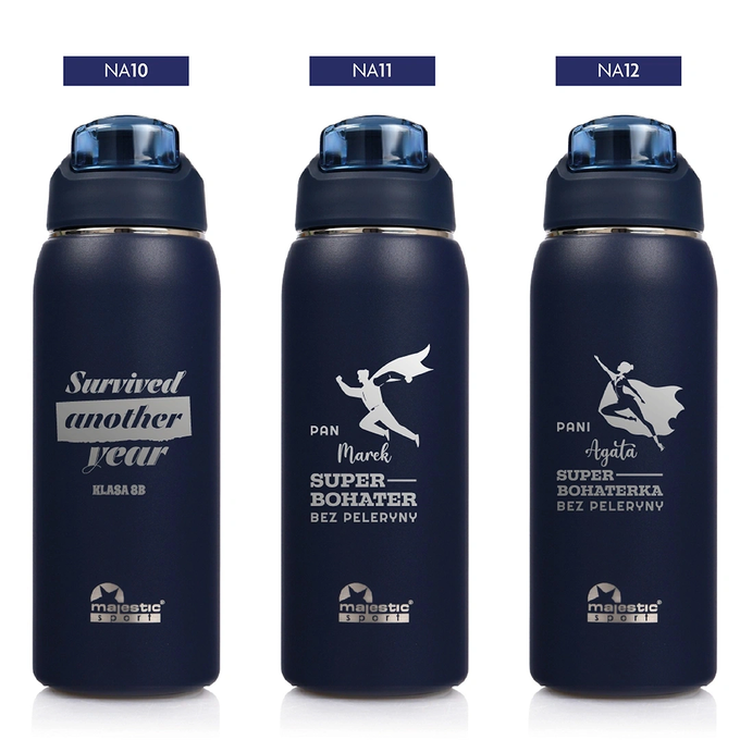 Granatowa butelka termiczna z grawerem dla nauczyciela, Majestic Sport, Delta 750 ml czarna, wybór nadruków