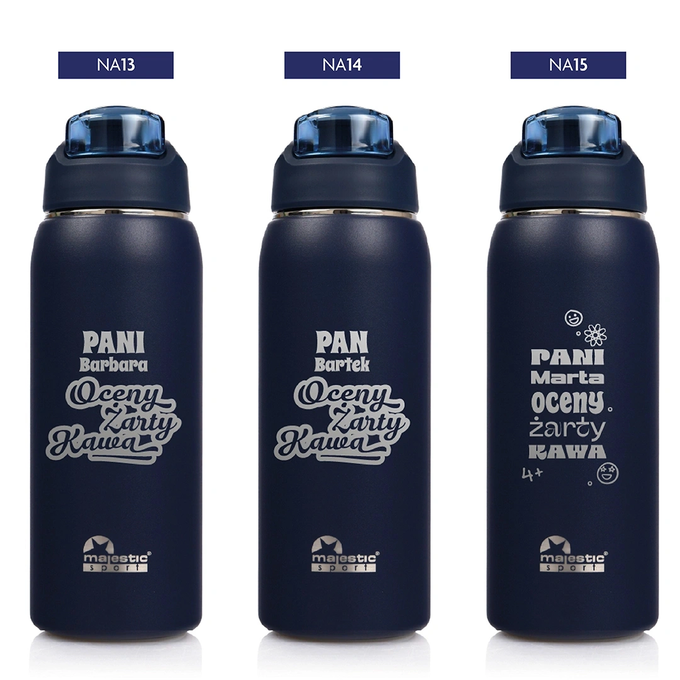 Granatowa butelka termiczna z grawerem dla nauczyciela, Majestic Sport, Delta 750 ml czarna, wybór nadruków