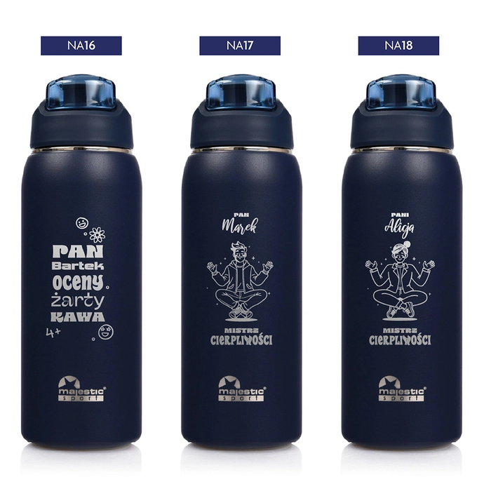 Granatowa butelka termiczna z grawerem dla nauczyciela, Majestic Sport, Delta 750 ml czarna, wybór nadruków