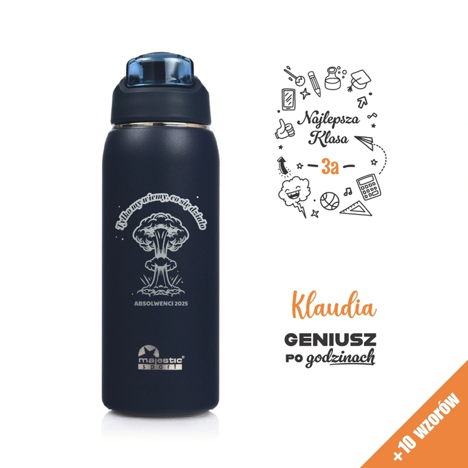 Grantowa butelka termiczna z grawerem dla ucznia, dla absolwenta, logotyp Majestic Sport Delta 750 ml, wybór nadruków