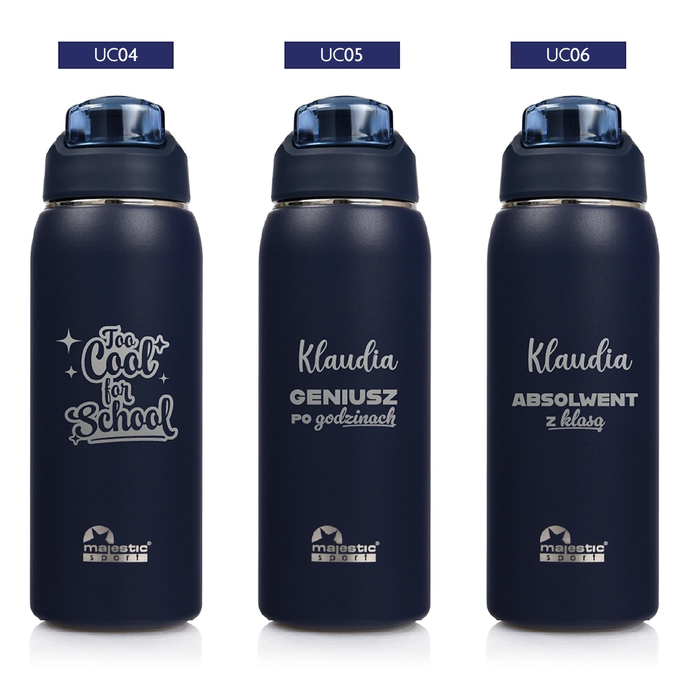Grantowa butelka termiczna z grawerem dla ucznia, dla absolwenta, logotyp Majestic Sport Delta 750 ml, wybór nadruków