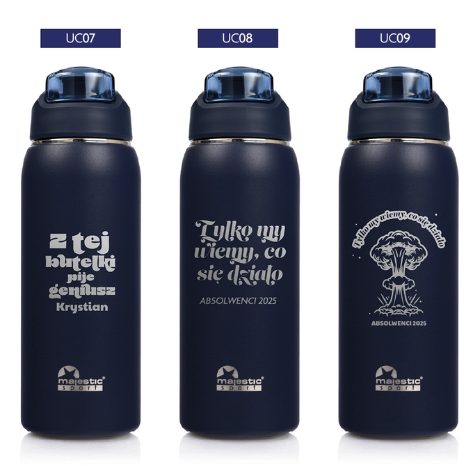 Grantowa butelka termiczna z grawerem dla ucznia, dla absolwenta, logotyp Majestic Sport Delta 750 ml, wybór nadruków