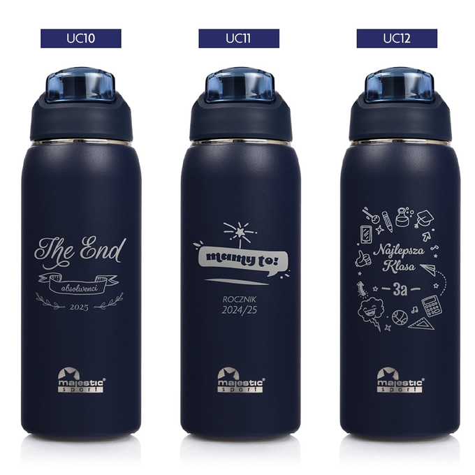 Grantowa butelka termiczna z grawerem dla ucznia, dla absolwenta, logotyp Majestic Sport Delta 750 ml, wybór nadruków