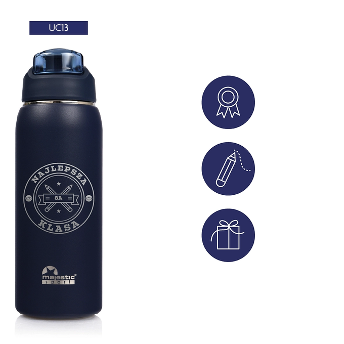Grantowa butelka termiczna z grawerem dla ucznia, dla absolwenta, logotyp Majestic Sport Delta 750 ml, wybór nadruków