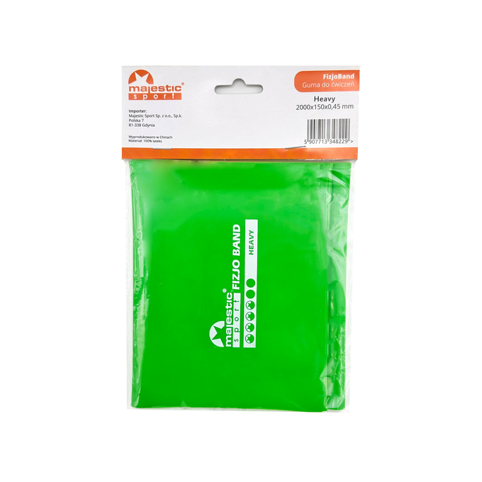 Guma do rehabilitacji Majestic Sport FizjoBand 2000x150x0,45 mm HEAVY zielona