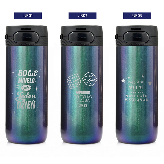Holograficzny kubek termiczny z grawerem na urodziny z logotypem Majestic Sport Nord, o pojemności 600 ml, wybór wzorów