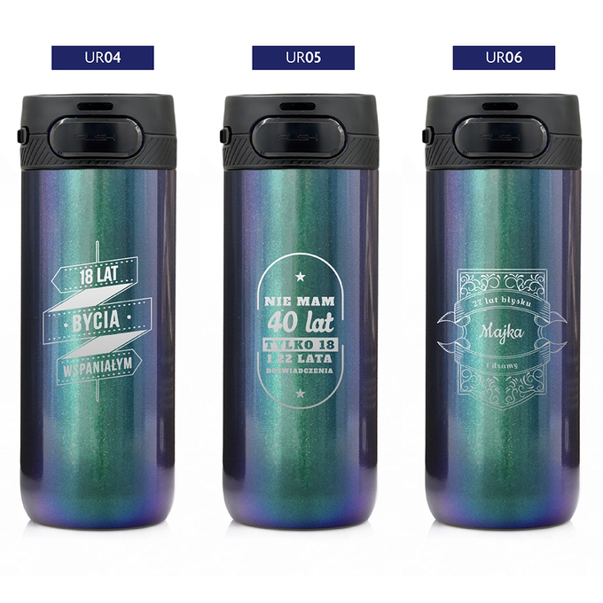 Holograficzny kubek termiczny z grawerem na urodziny z logotypem Majestic Sport Nord, o pojemności 600 ml, wybór wzorów