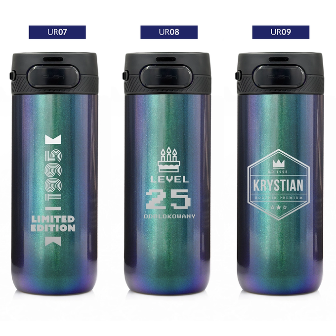 Holograficzny kubek termiczny z grawerem na urodziny z logotypem Majestic Sport Nord, o pojemności 600 ml, wybór wzorów