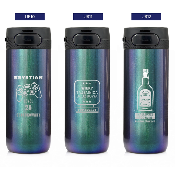 Holograficzny kubek termiczny z grawerem na urodziny z logotypem Majestic Sport Nord, o pojemności 600 ml, wybór wzorów