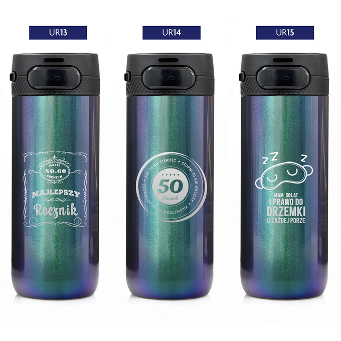 Holograficzny kubek termiczny z grawerem na urodziny z logotypem Majestic Sport Nord, o pojemności 600 ml, wybór wzorów