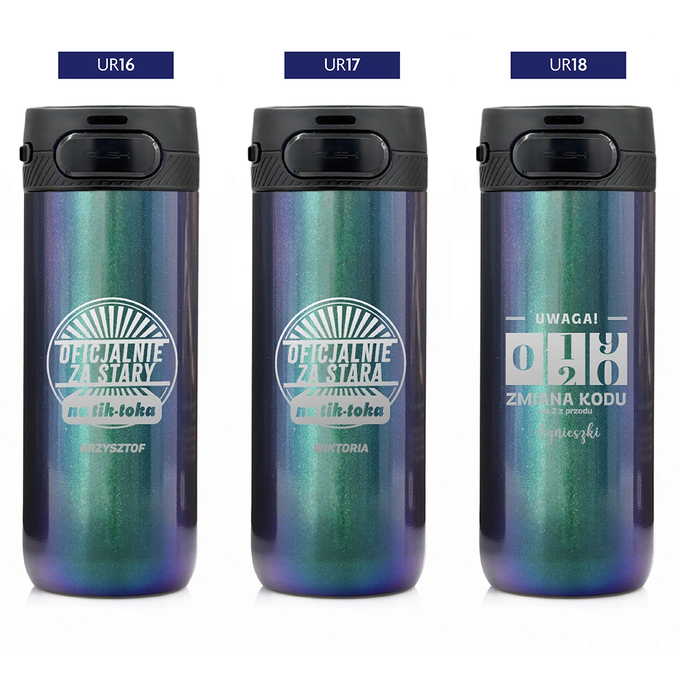 Holograficzny kubek termiczny z grawerem na urodziny z logotypem Majestic Sport Nord, o pojemności 600 ml, wybór wzorów