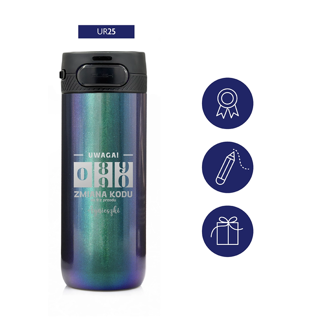 Holograficzny kubek termiczny z grawerem na urodziny z logotypem Majestic Sport Nord, o pojemności 600 ml, wybór wzorów