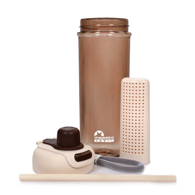 Kawowa butelka tritanowa na wodę o pojemności 950ml z logotypem Majestic Sport Zoya ze słomką, zakrętką i sitkiem na owoce