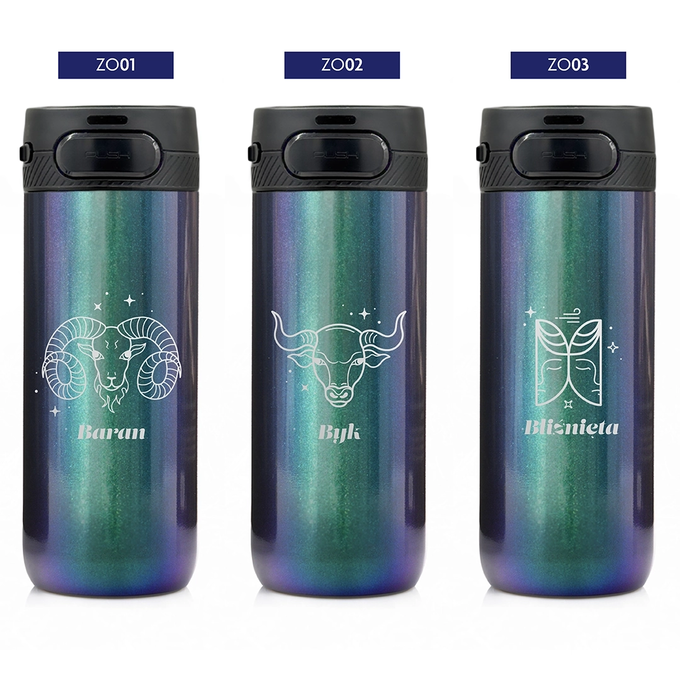 Kubek termiczny Majestic Sport Nord 600 ml holo zielony - Znak Zodiaku
