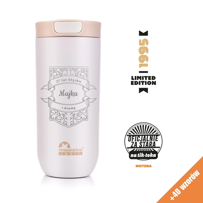 Kubek termiczny z grawerem na urodziny Majestic Sport Bullet 540 ml beżowy