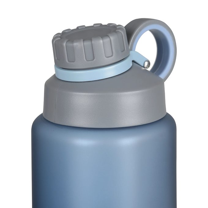 Niebieska matowa butelka tritanowa na wodę o pojemności 1l z logotypem Majestic Sport James Mat, z szerokim ustnikiem