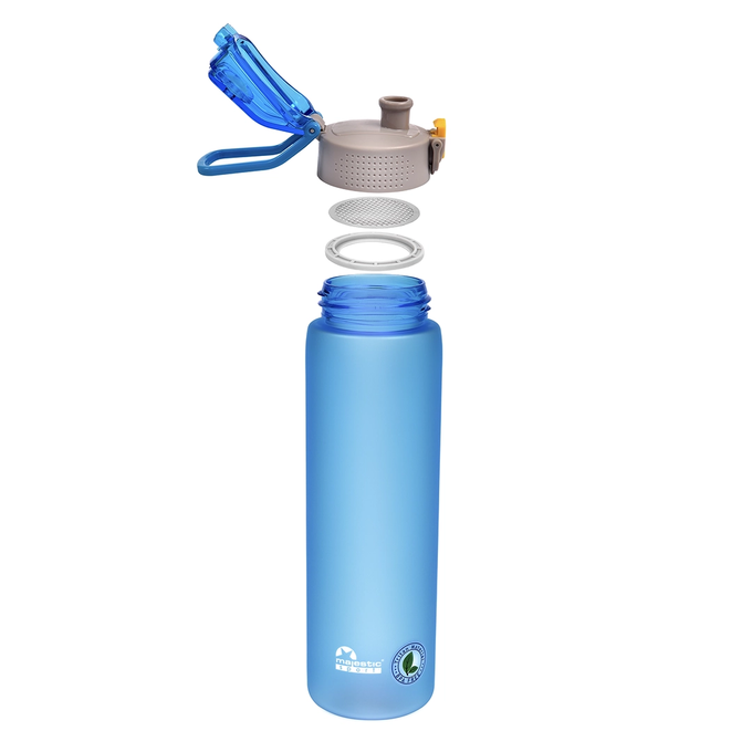 Niebieska matowa butelka tritanowa na wodę o pojemności 750l, Majestic Sport Okosei Mat, prosta budowa butelki
