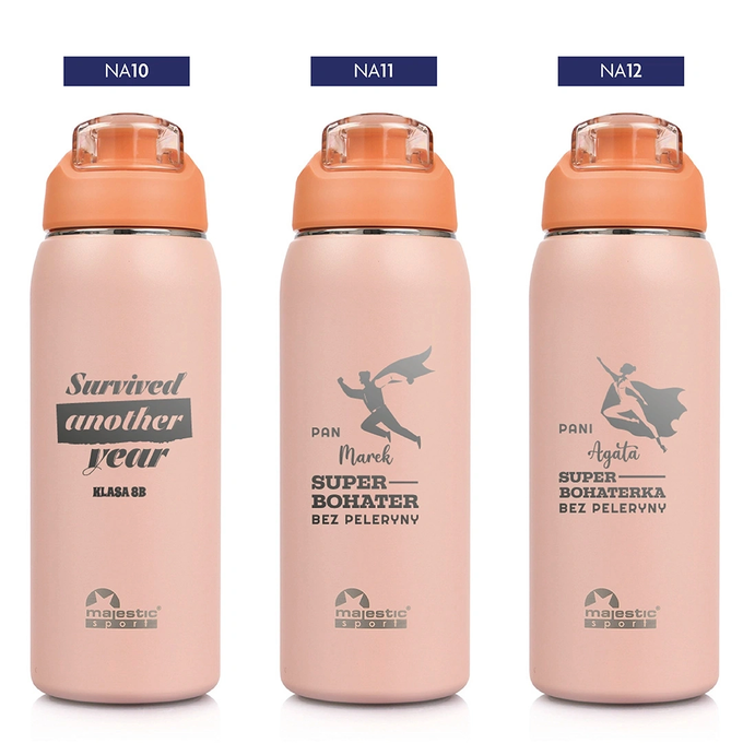 Różowy butelka termiczna z grawerem dla nauczyciela Majestic Sport, Delta 750 ml czarna, wybór nadruków