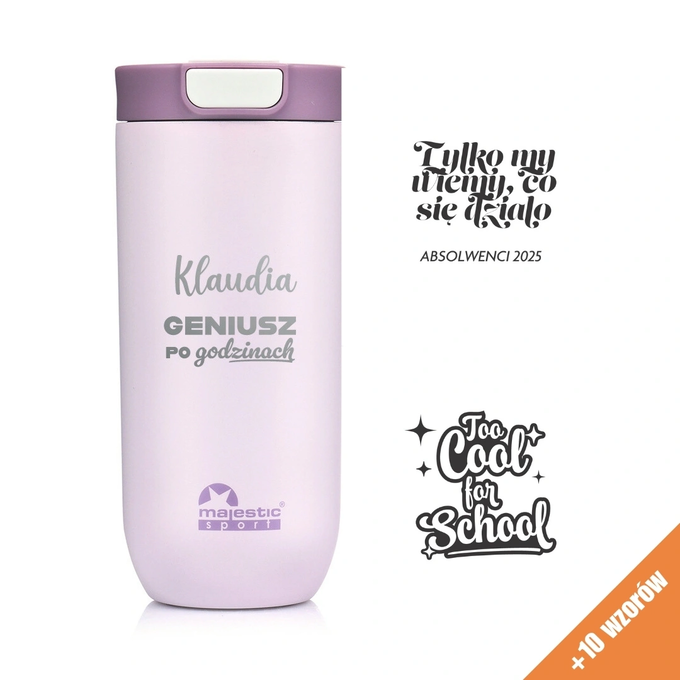 Różowy kubek termiczny z grawerem dla ucznia, dla absolwenta, Majestic Sport Bullet 540 ml, różne wzory