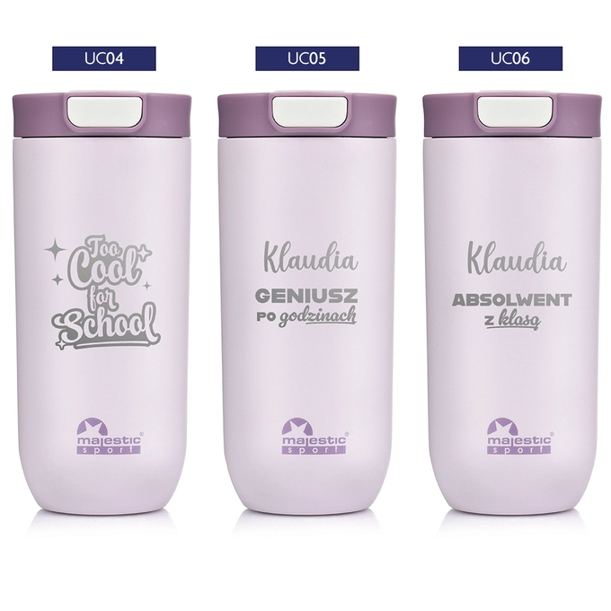 Różowy kubek termiczny z grawerem dla ucznia, dla absolwenta, Majestic Sport Bullet 540 ml, różne wzory