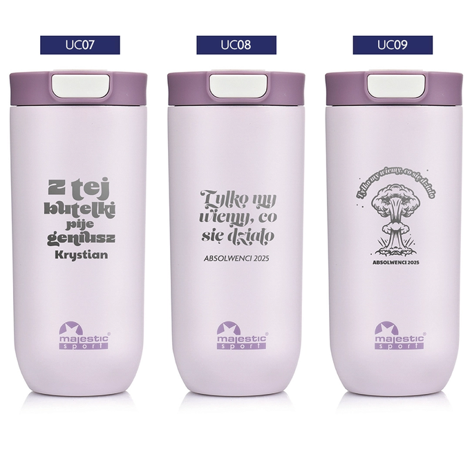 Różowy kubek termiczny z grawerem dla ucznia, dla absolwenta, Majestic Sport Bullet 540 ml, różne wzory