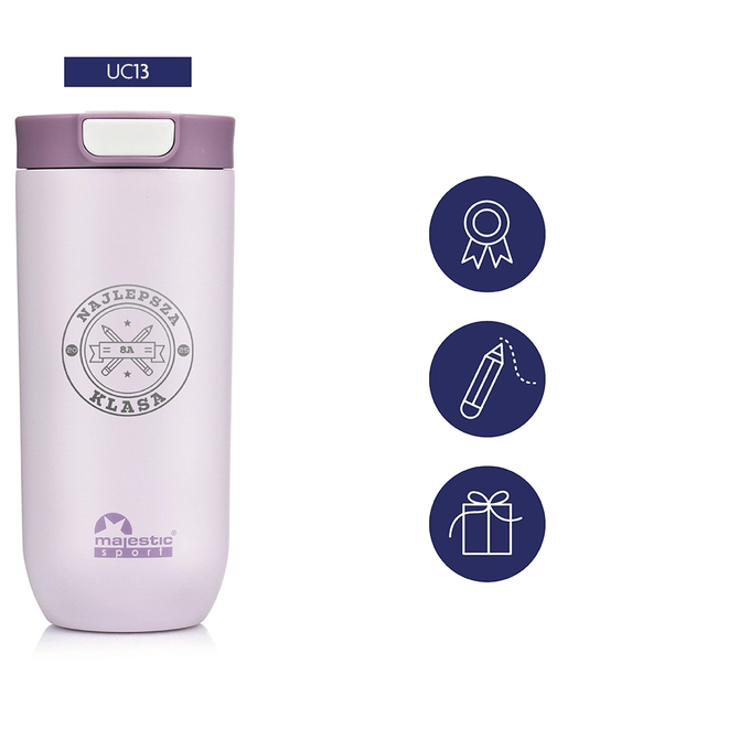 Różowy kubek termiczny z grawerem dla ucznia, dla absolwenta, Majestic Sport Bullet 540 ml, różne wzory