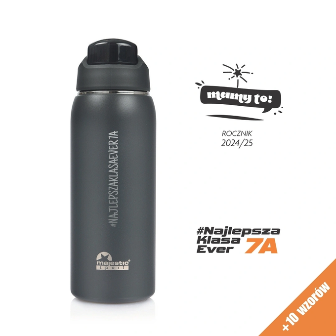 Szara butelka termiczna z grawerem dla ucznia, dla absolwenta, logotyp Majestic Sport Delta 750 ml, wybór nadruków