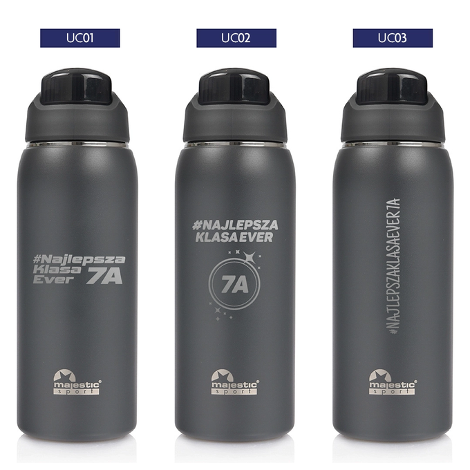 Szara butelka termiczna z grawerem dla ucznia, dla absolwenta, logotyp Majestic Sport Delta 750 ml, wybór nadruków