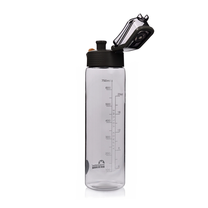 Szara butelka tritanowa na wodę o pojemności 750l, Majestic Sport Okosei Clear z miarką motywacyjną
