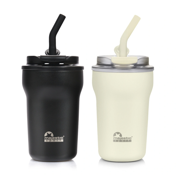  Zestaw dla dwojga - Kubek termiczny ze słomką Majestic Sport Hoody 420 ml czarny i biały