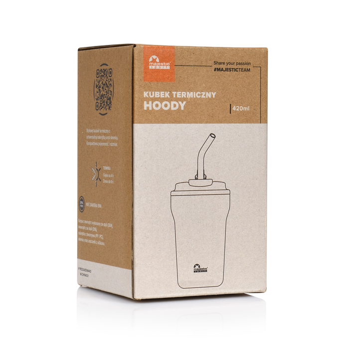  Zestaw dla dwojga - Kubek termiczny ze słomką Majestic Sport Hoody 420 ml czarny i biały
