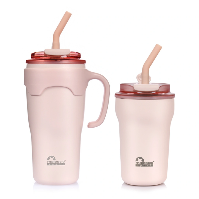 Zestaw dla dwojga - Kubeki termiczne ze słomką Majestic Sport Jelly 650 ml oraz Majestic Sport Hoody 420 ml (różowy)